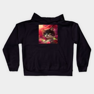 Cute little kitten with birds Kids Hoodie